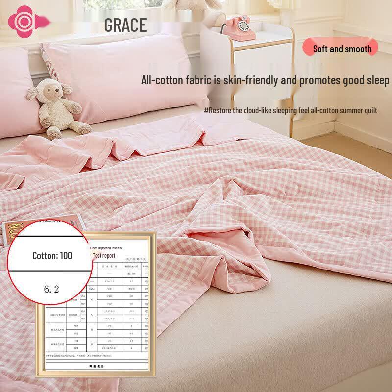 Grace Cherry Blossom Pink Plaid Summer Quilt