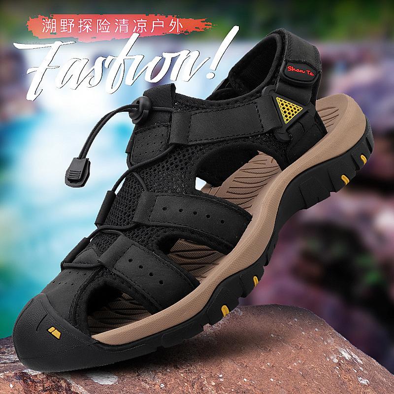 Sandals Men'S Leather First Layer Bag Head Beach Men'S Sandals Large Size Hole Shoes Casual Leather Sandals