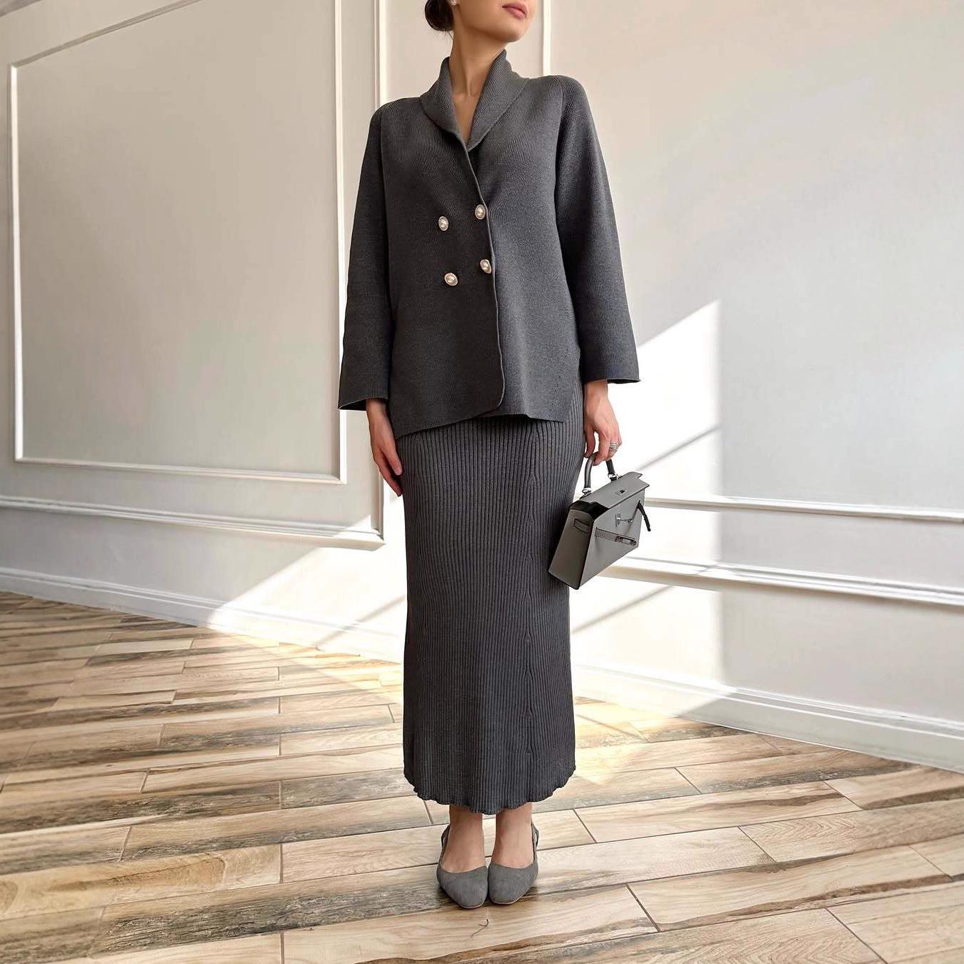 

2025 Autumn European & American Women s Warm Loose Knit Wool Dress - Little Fragrant Style XS темно-сірий