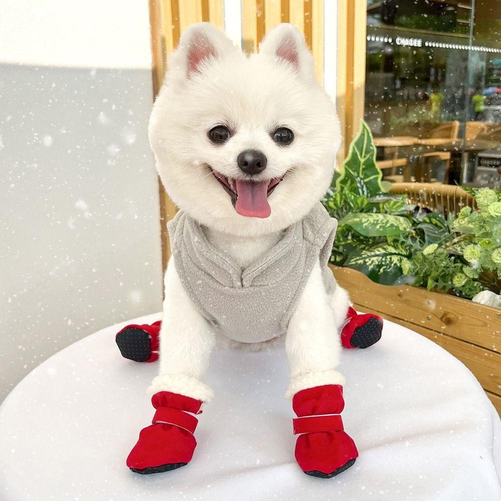 4pcs Anti-slip Pet Shoes Thickened Cats Puppy Socks New Snow Boots