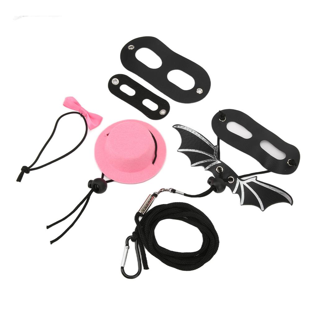 Reptile Harness and Leash Adjustable Lizard Traction Rope Hat Bowtie Set for Small Pet Animals(Pink