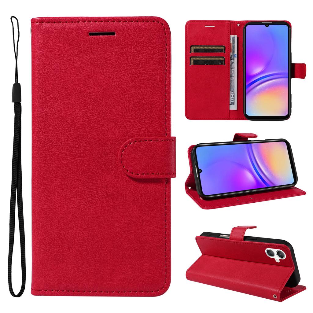 For Samsung Galaxy A07 4G/A06 5G/A06 4G Leather Wallet Case with Strap Solid Color Phone Stand Cover
