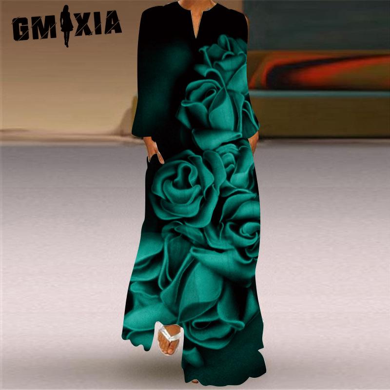 

GMXIA Женская мода лето весна повседневные платья с длинным рукавом и v-образным вырезом