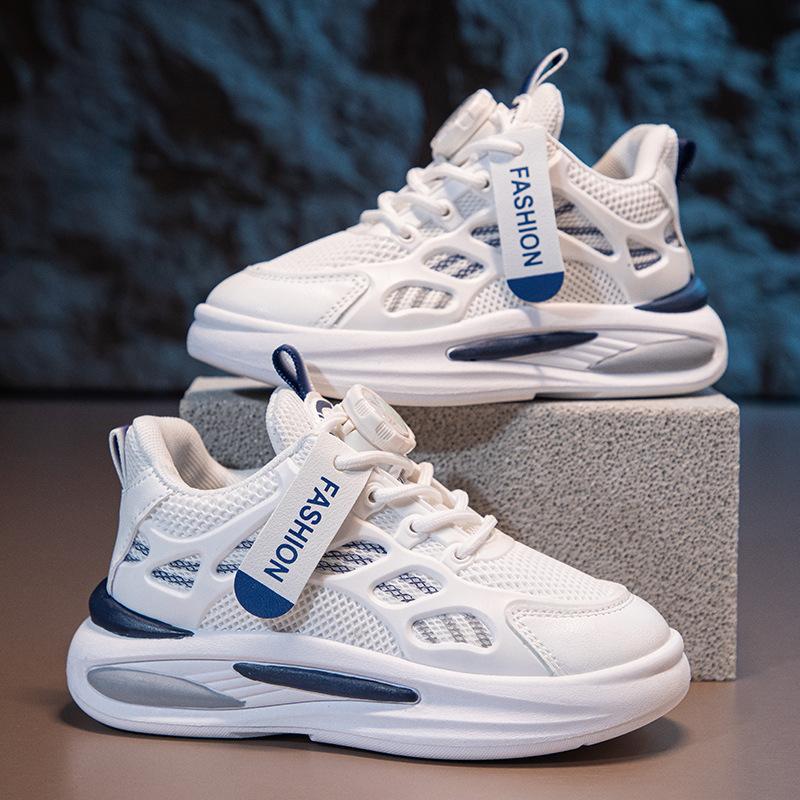 Children's breathable mesh shoes spring and autumn new boys and girls soft-soled dad shoes medium and older children's rotating button casual shoes