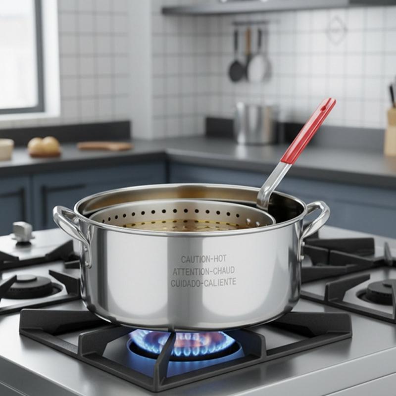 Deep-Frying Pot and Basket Set with Food-Grade 201 Steel Construction, Pot Lid, and Easy-Cleaning Design for Outdoor Meals and Group Parties