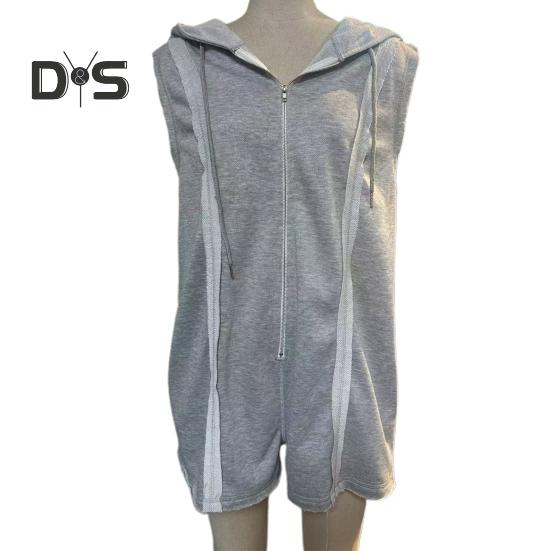 Macacão Curto de Verão Feminino Macacão Sem Mangas com Capuz e Zíper Até a Metade Macacão Macacão Atlético de Uma Peça com Bolsos