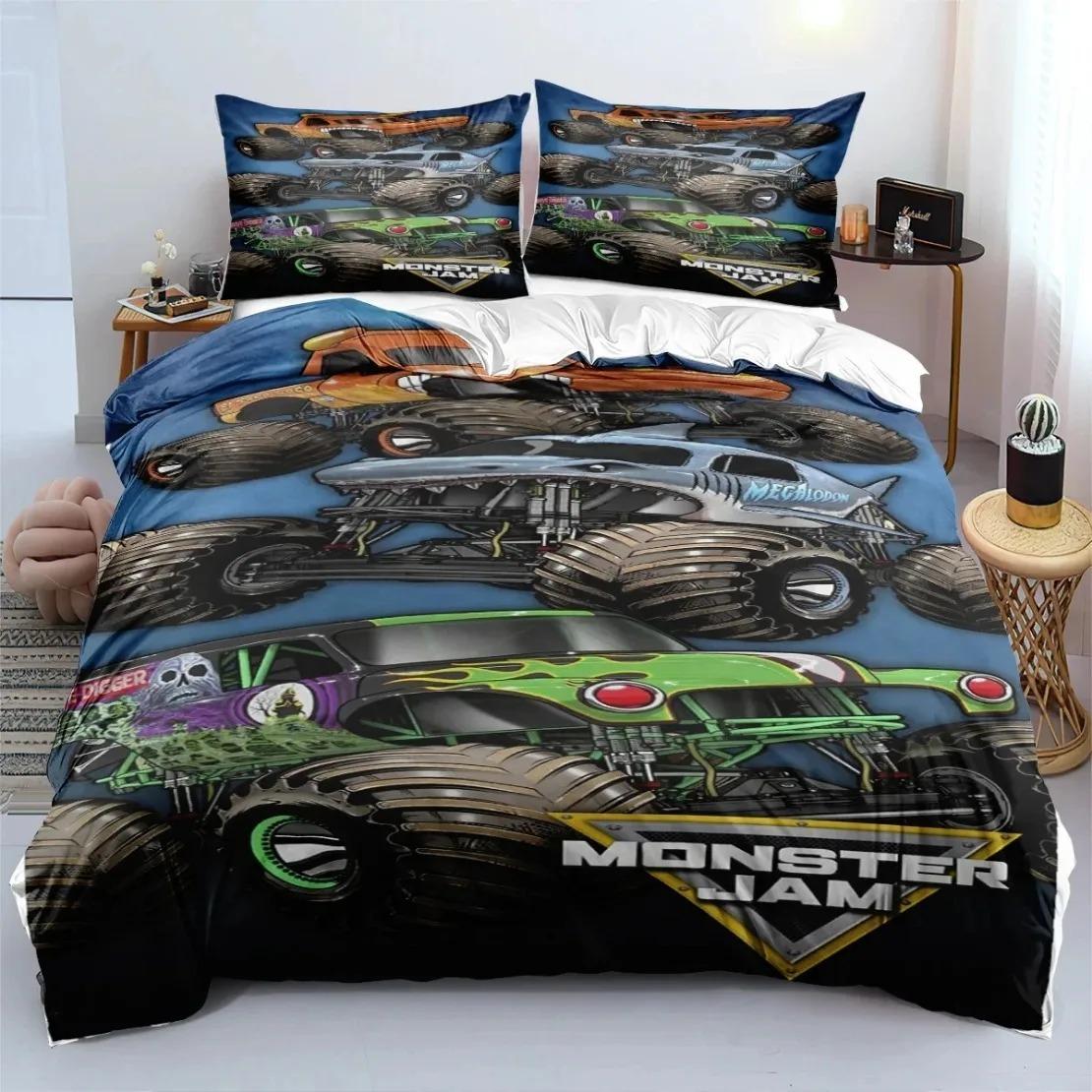 Постельное белье M-Monster Jam Truck с 3D-печатью, пододеяльник, наволочка, размер: полуторный, полный, евро, king, для декора спальни 70x133cm 3pcs