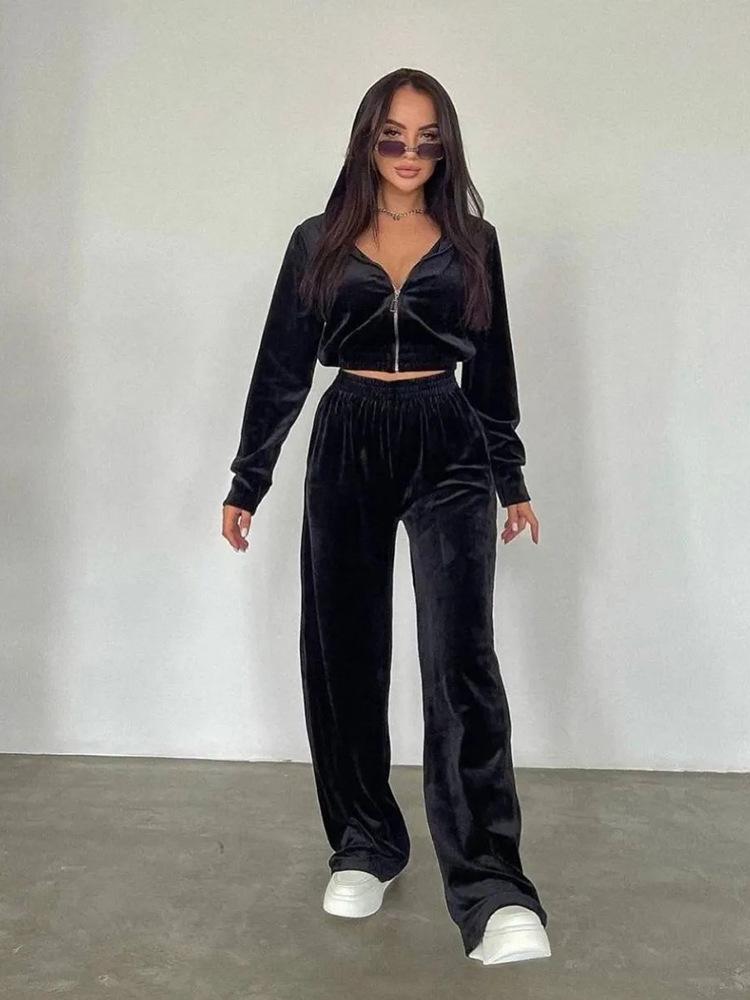 2026 New Style Women's Zip Up Hoodie Sweatshirt Set Long Sleeve Polo Collar Top with Pants Casual Tracksuit