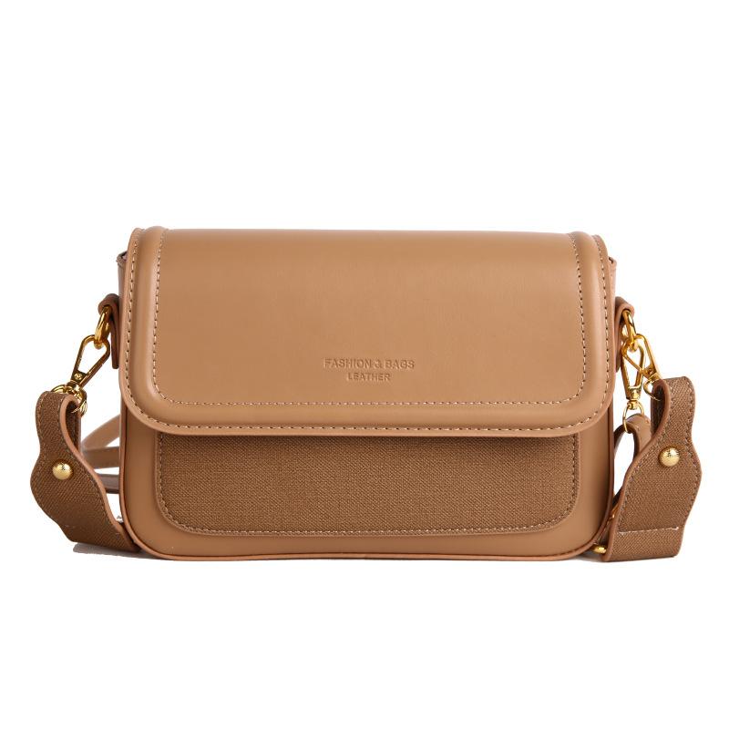 New simple solid color women's bag texture popular Japanese contrasting color shoulder bag niche foreign style messenger bag
