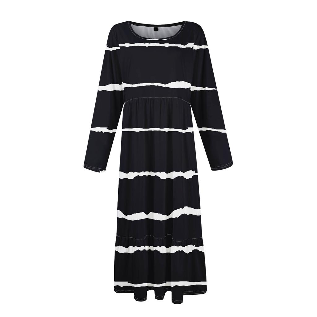 Women's  Printed Casual Dress Spring Autumn Pocket Round Neck Long Sleeve Dresses