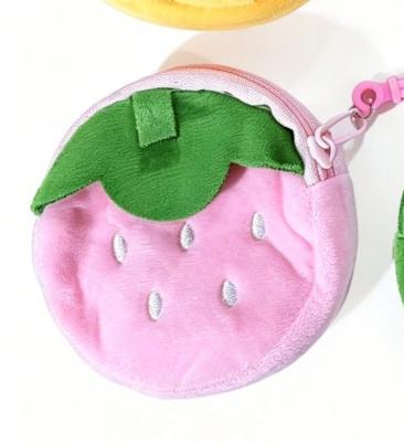 Plush 3D Fruit Coin Purse Soft Zippered Keychain Pouch Cute Small Wallet for Children Students Girls