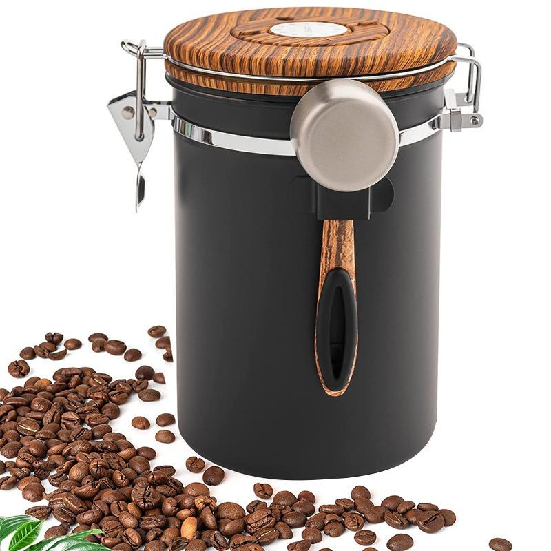 1.8L Coffee Canister Stainless Steel Coffee Bean Vacuum Sealed Tank with Date Tracker Coffee Bean Tea Nut Storage Sealed Cans