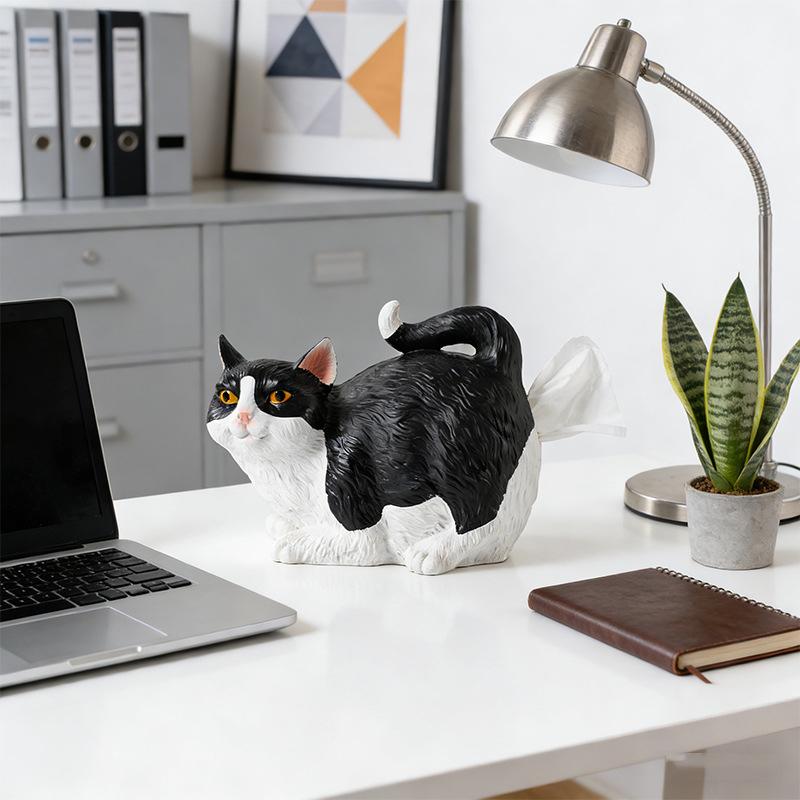 Porta fazzoletti decorativo a forma di gatto, Divertente copri scatola fazzoletti a forma di gatto, Carino porta fazzoletti a forma di sedere di gatto in resina per il piano del mobile del bagno