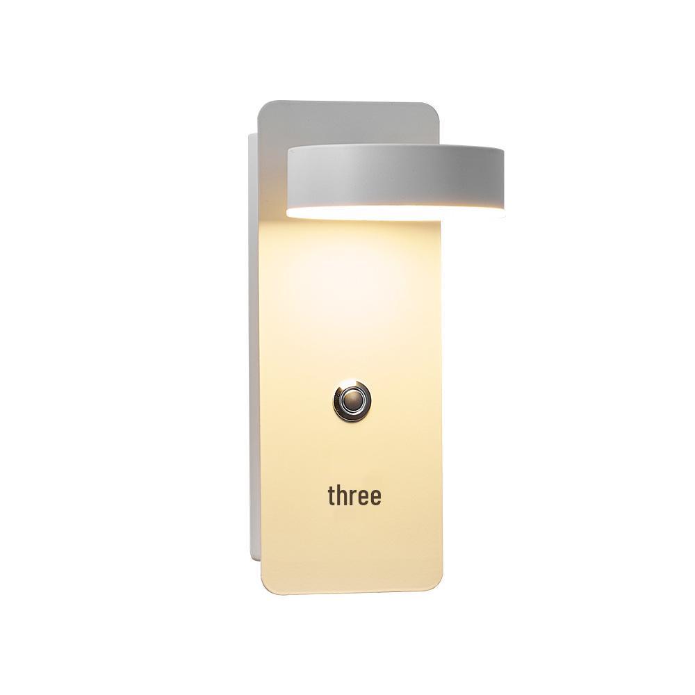 Three-Speed Dimmable LED Wall Lamp with USB Charger for Bedroom and Hotel