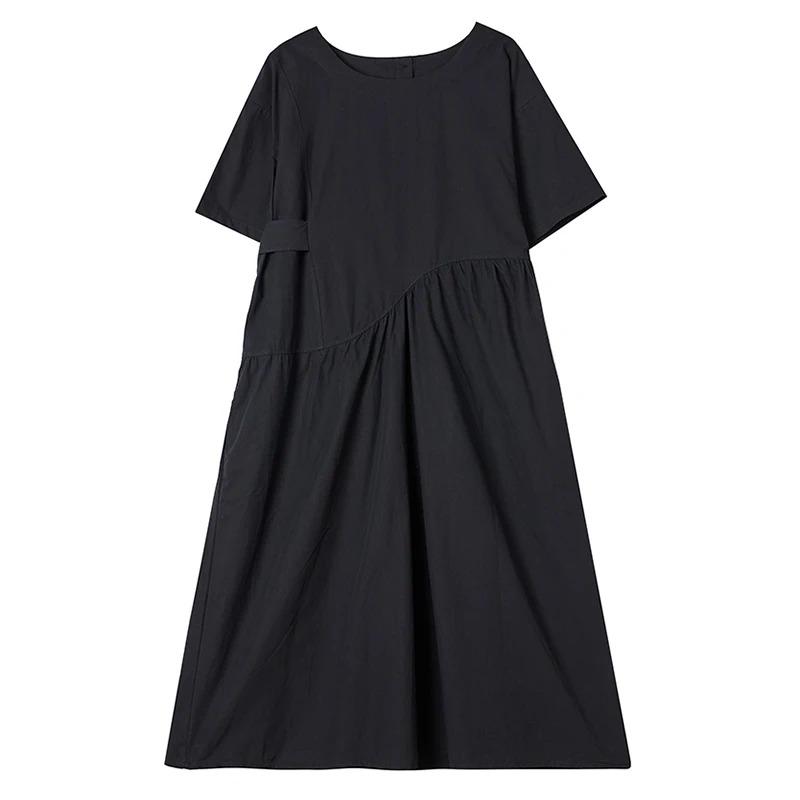 

XITAO Folds Patchwork O-neck Dress ZMY1062 One Size чёрный