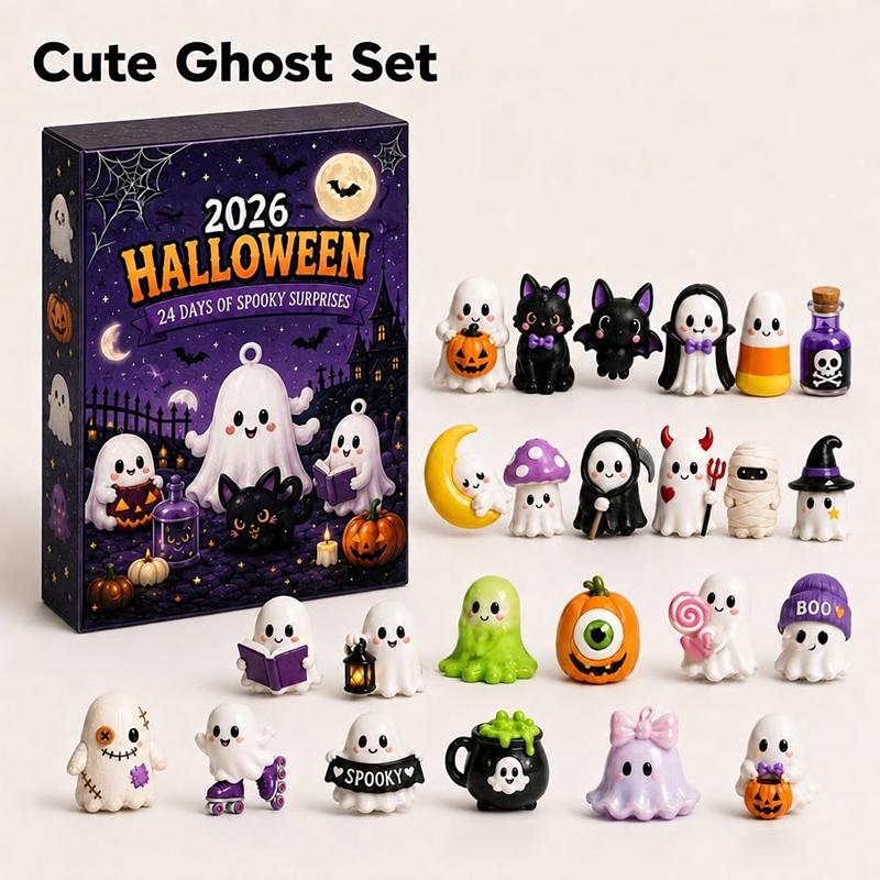 24 Days Halloween Countdown Advent Calendar with Spooky Ghost Figurines for Home Living Room Decor Party Gifts