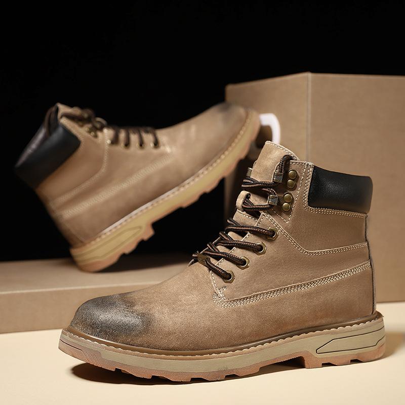 High-Top Rhubarb Boots, First-Layer Pigskin Martin Boots, Men'S Outdoor Tooling, Velvet Thermal Men'S Shoes