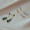 Gold Plated Emerald Cut Green Cubic Zirconia Snake Chain Drop Earrings for Women Stainless Steel