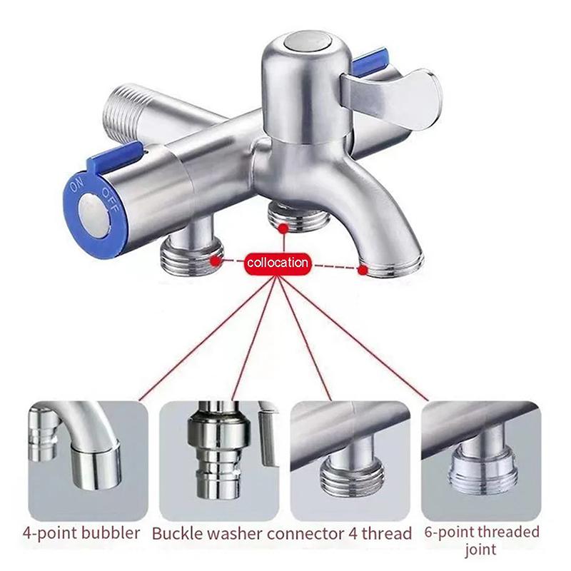 Stainless Steel Multi-Function One Into Three Out Washing Machine Faucet Three Control Domestic Diverter Four-Way Triangle Valve