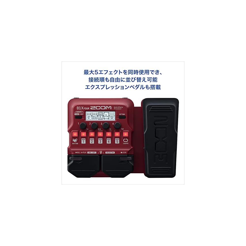 ZOOM B1X FOUR Bass Multi-Effects Pedal with Pedal, Red, 71 Effects, 9 Amp Cabinet Models, Up to 5 Simultaneous Use, Lightweight and Compact, Ideal for