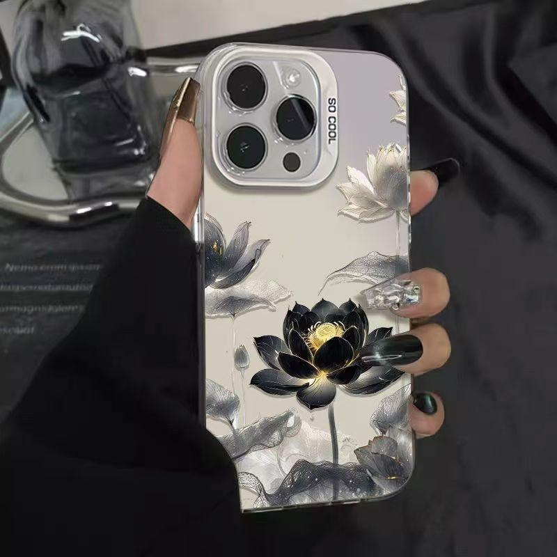New Chinese Style Art Lotus Flower Print Phone Case For IPhone 16E 16 15 14 13 12 11 17 Pro Max 15 Plus 17 Air Protective Cover