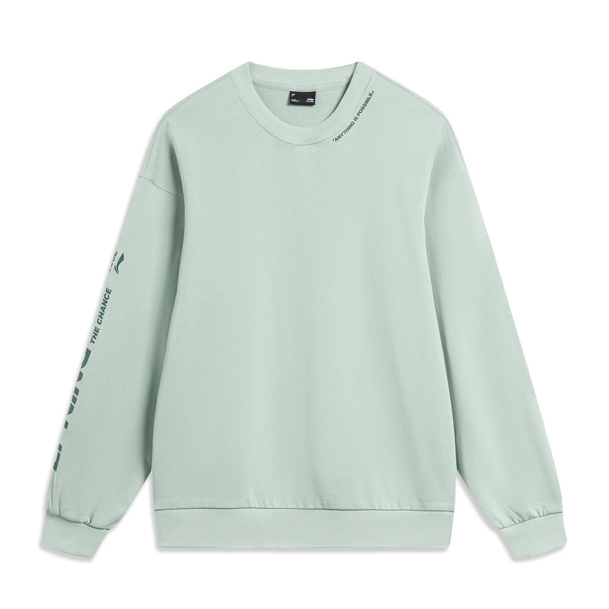 Li Ning Sweatshirts Unisex Gray Mist Green Fleece Lined Crew Neck Moderate Regular AWDTB37-10 M