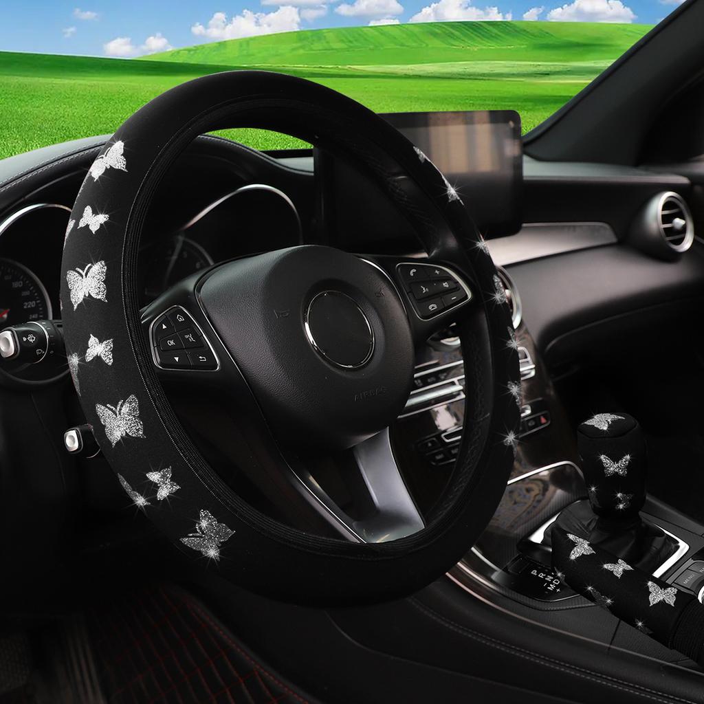 3 STÜCKE Schimmernder Schmetterling Auto ohne Innenring Lenkradbezug, Handbremsbezug, Schalthebelbezug, Autodekoartikel
