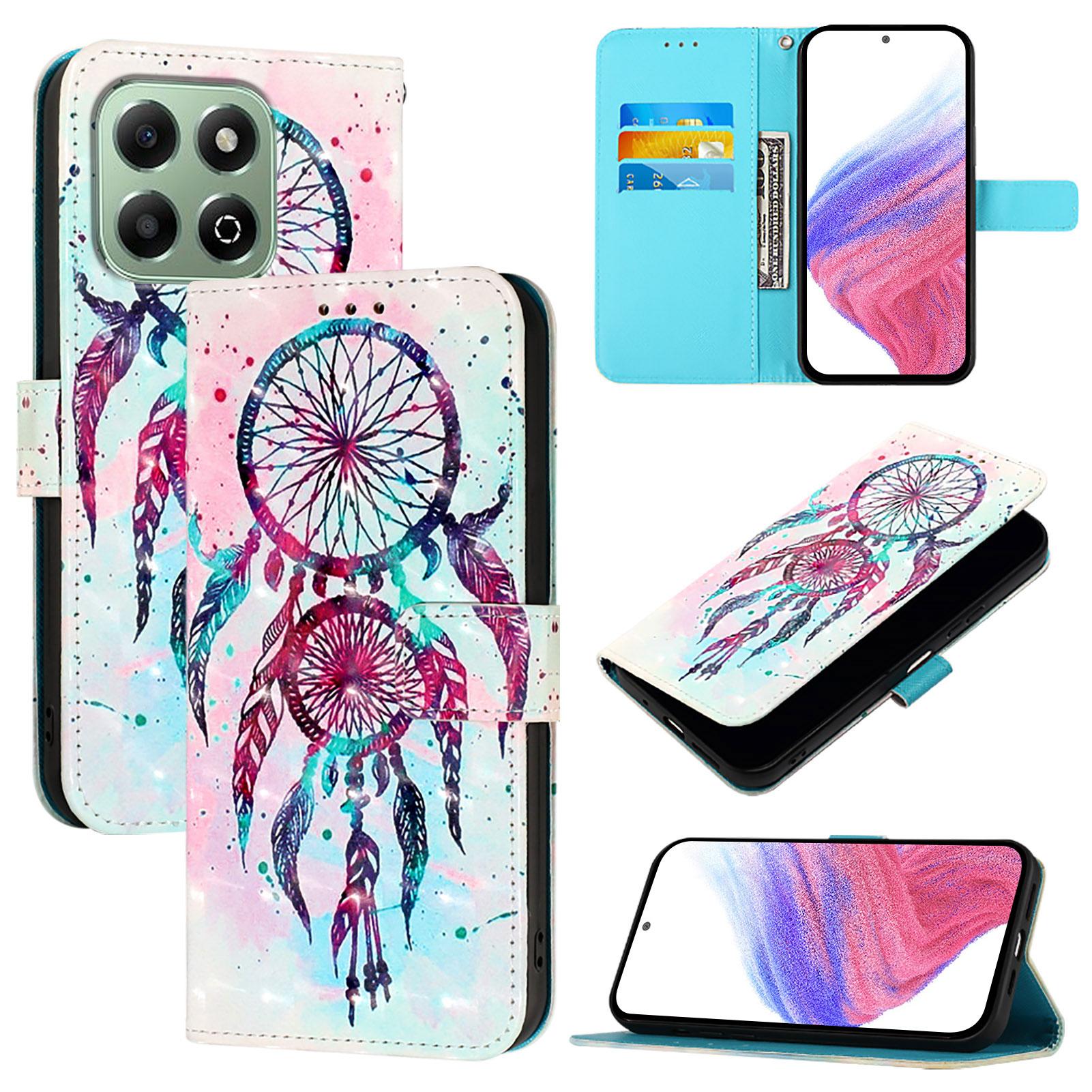 

For Honor X6b 4G Leather Case Pattern Printing Wallet Stand Mobile Cover with Strap Colorful Wind Chime