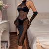 Women's Sexy Dress Set Sheer Mesh Shaping Set Mock Neck Back Zip Slim Fit Set