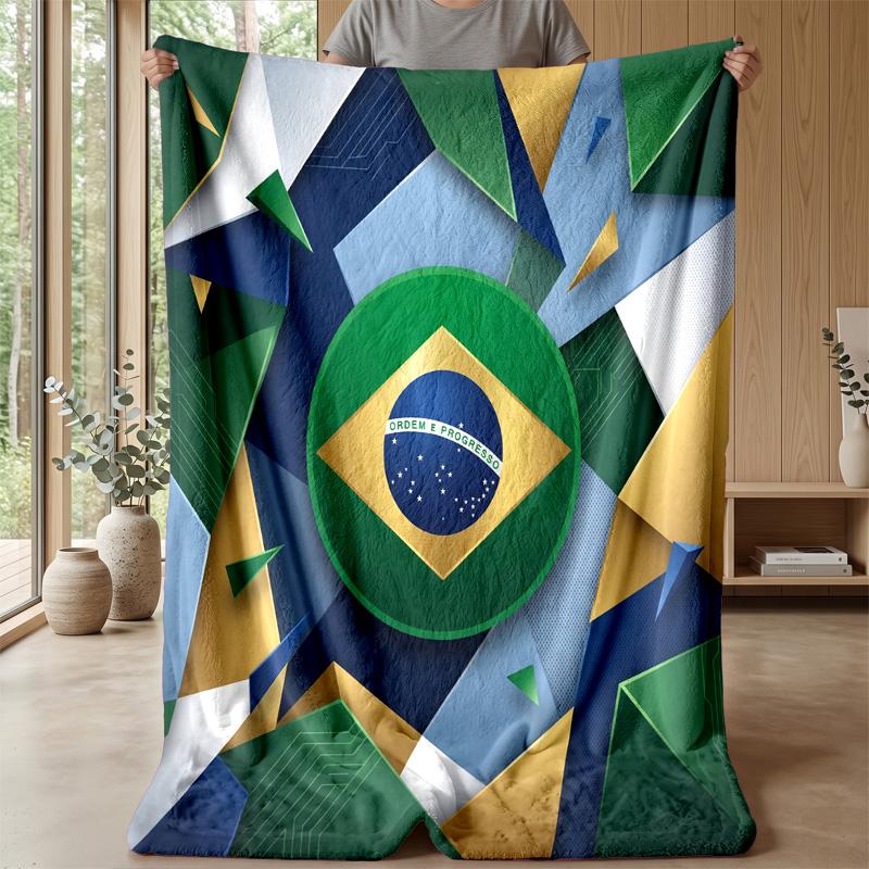 Brazil Football Printed Flannel Blanket Skin Friendly Warm Decorative Throw for Indoor Couch Bed Daily Use
