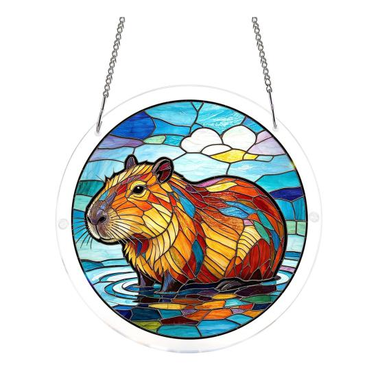 Stained Glass Suncatcher, Acrylic Puzzle Hanging Decoration, 7.48 Inch Round DIY Kit for Adults, Relaxing Craft Gift for Women Moms Puzzle Lovers