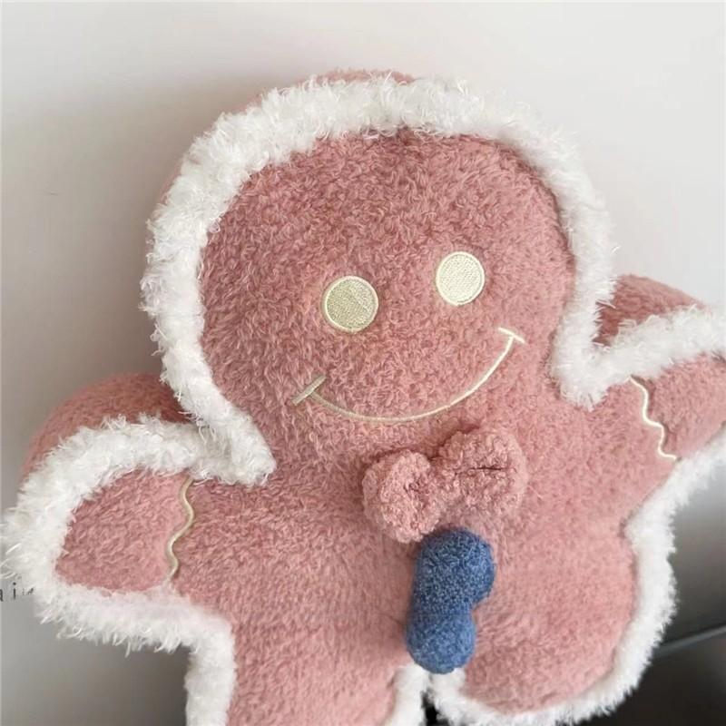 Soft Cute Gingerbread Man Plush Toy With Embroidered Cartoon Design For Girls Home Decor