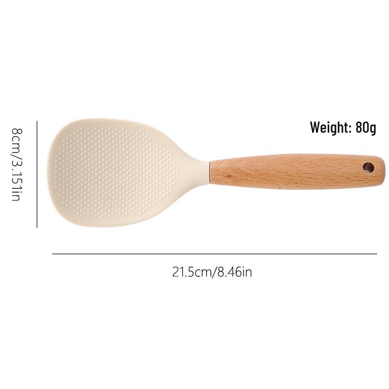 Silicone & Wood Non-Slip Heat Resistant Rice Serving Spoon