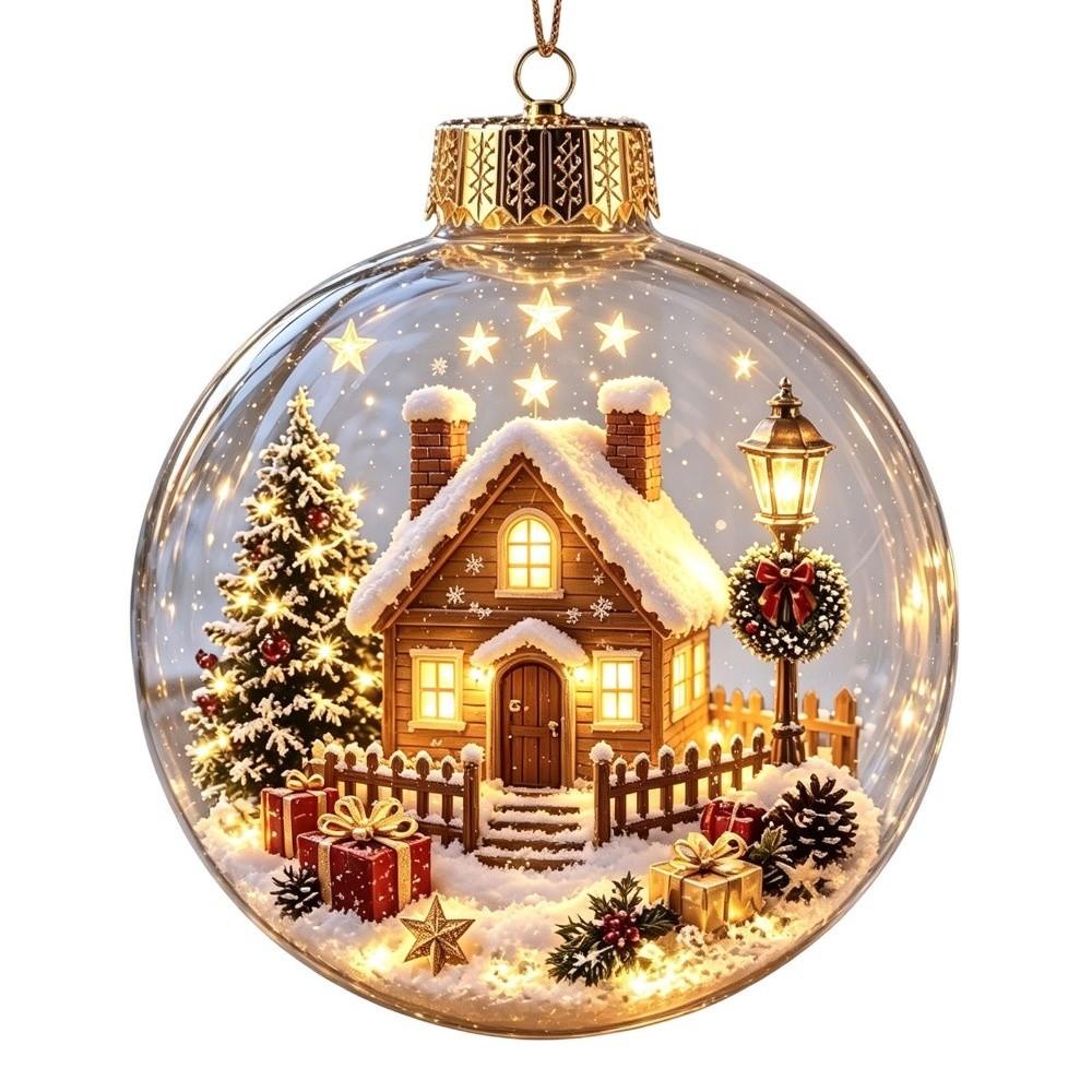 Transparent Christmas Ball Ornament 2D Flat Pattern Lightweight 3D Acrylic Pendant Compact Shatterproof Clear Sphere Bauble