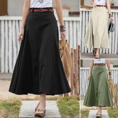 Women Maxi Skirt High Waist Irregular Large Hem Long Skirt Solid Color A-Line Loose Fit Skirt