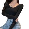 Women's High-End U-Neck Long-Sleeve Knit Sweater - Tight-Fitting Base Layer for Autumn & Winter