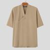 INCERUN Men V Neck Short Sleeve Solid Color T Shirts Vintage Splits Tops