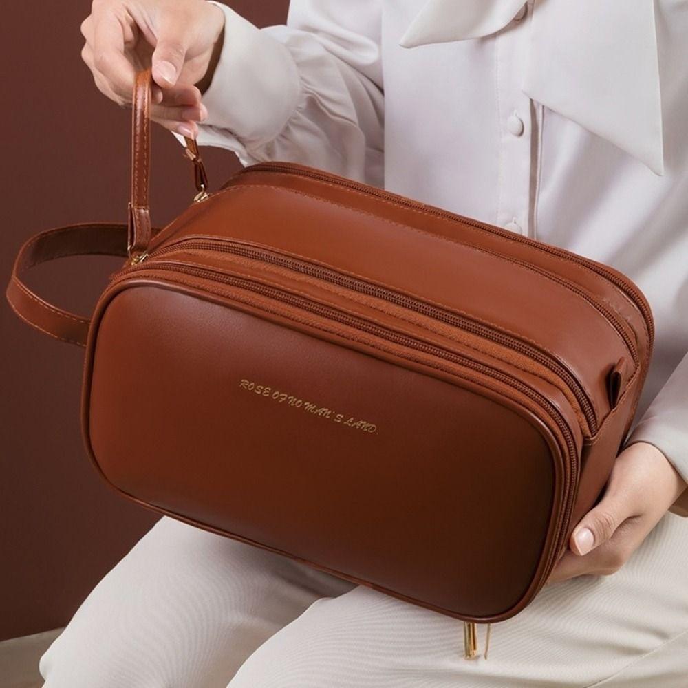 Double Zipper Makeup Pouch Bag Multifunction Travel Wash Bag PU Leather Cosmetic Bag  Female/Girls