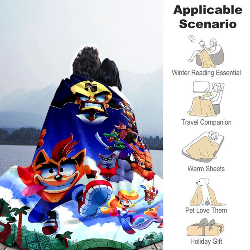 1pc Blanket Crash Bandicoot Print Design, Lightweight Blanket for Sofa, Bed- Soft &Warm, Gift for All Seasons like Christmas, Halloween
