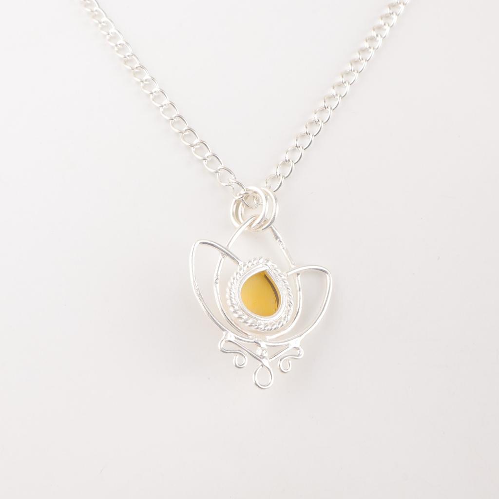 Yellow Cat's Eye Gemstone 925 Sterling Silver Jewelry Handmade Designer Pendant PP-38-44