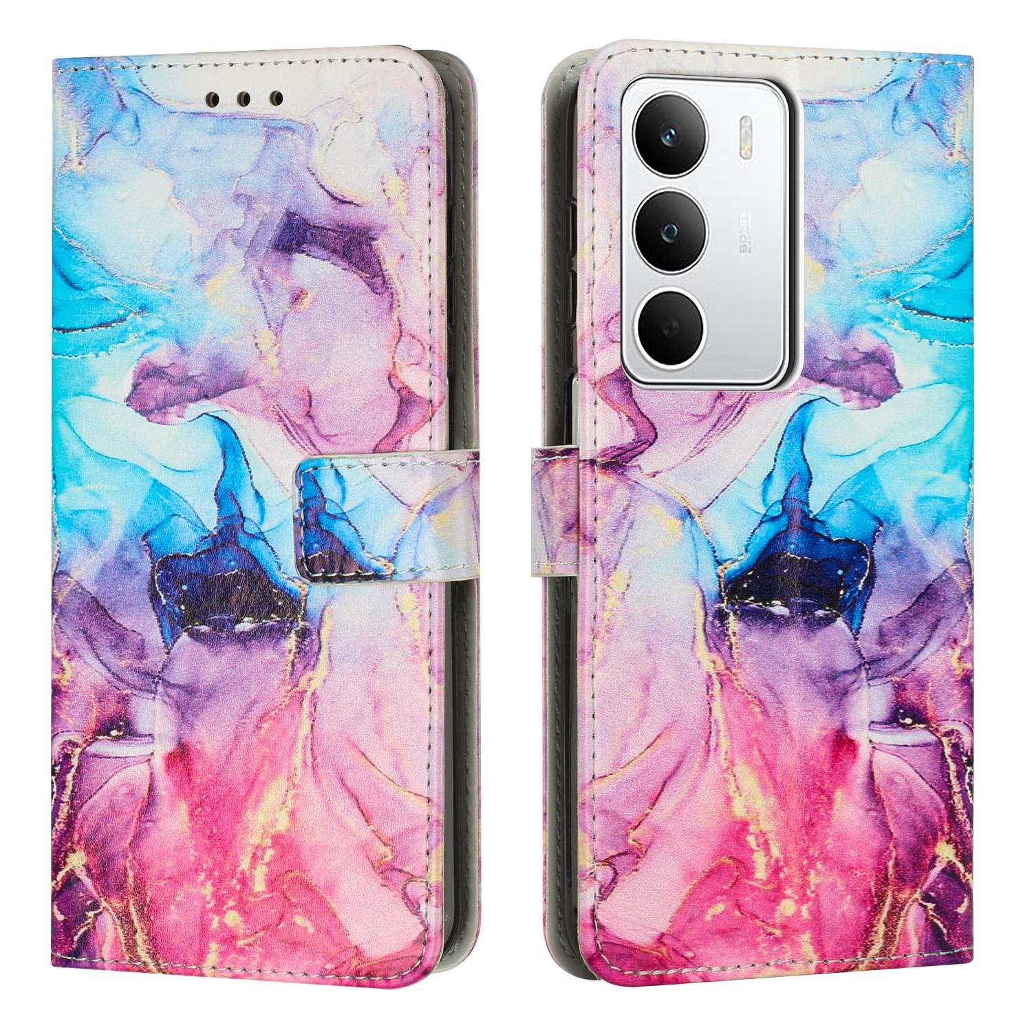 

Чехол-подставка для Realme C71 4G с мраморным узором, бумажник из ПУ кожи, чехол для телефона Pink/Purple