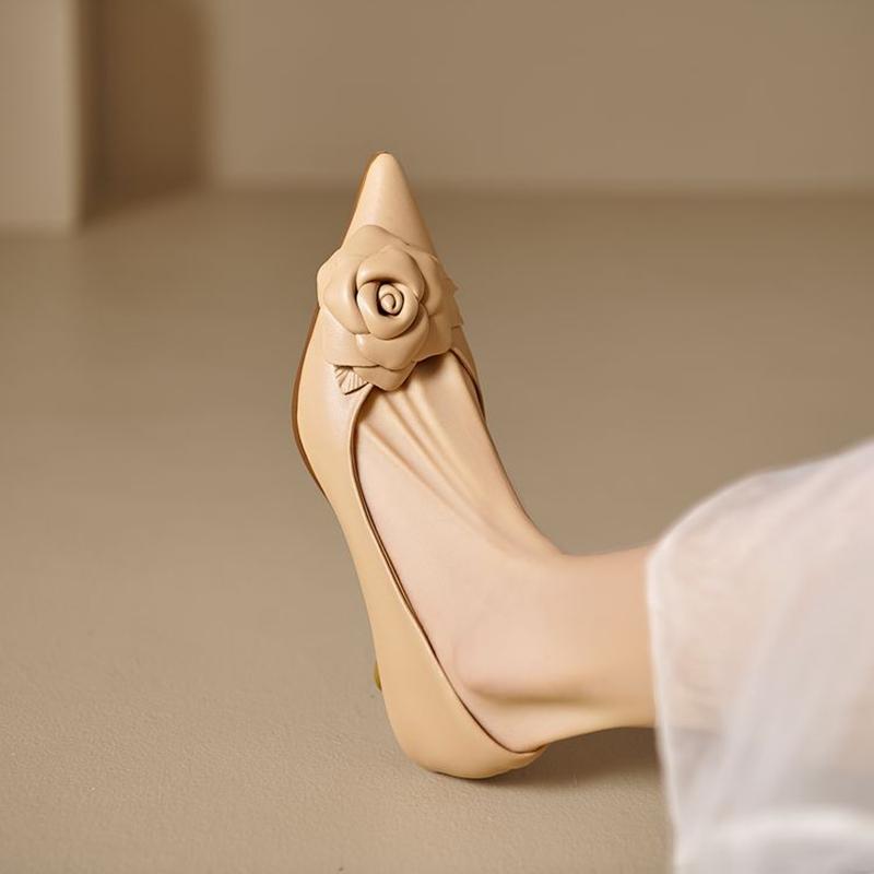 Fashion NEW Spring/Autumn Women Pumps Split Leather Shoes for Women Pointed Toe Kitten Heel Shoes Elegant Slip-on Flower Shallow Shoes