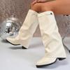 Folded high-heeled fashion boots autumn new thick-heeled large-size British high-heeled trousers boots women