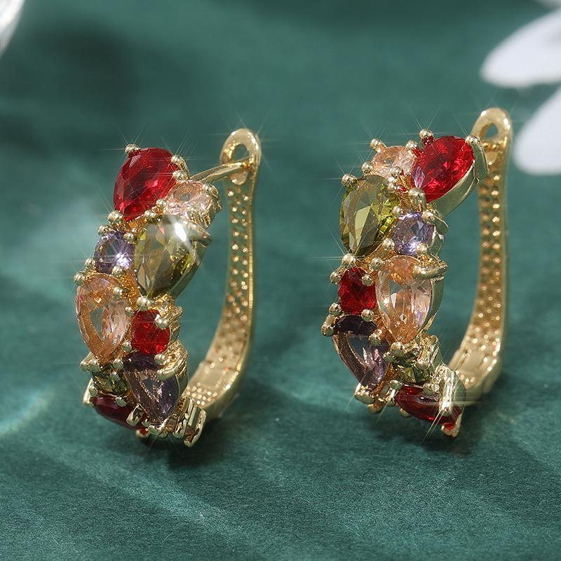 Exquisite Sparking Multicolor Synthetic Zirconia Hoop Earrings Women's  Elegant Banquet Wedding Jewelry Accessories Gifts