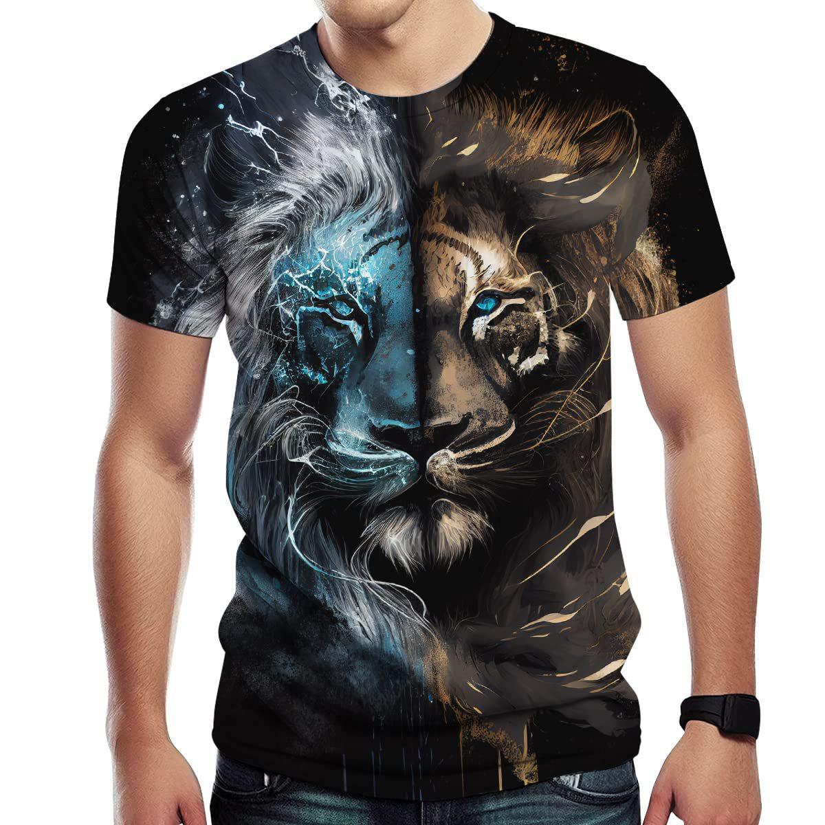 

Летняя футболка с круглым вырезом, 3D-принтом с изображением животных (тигр, лев, волк), модная, повседневная, с коротким рукавом, мужская 6XL