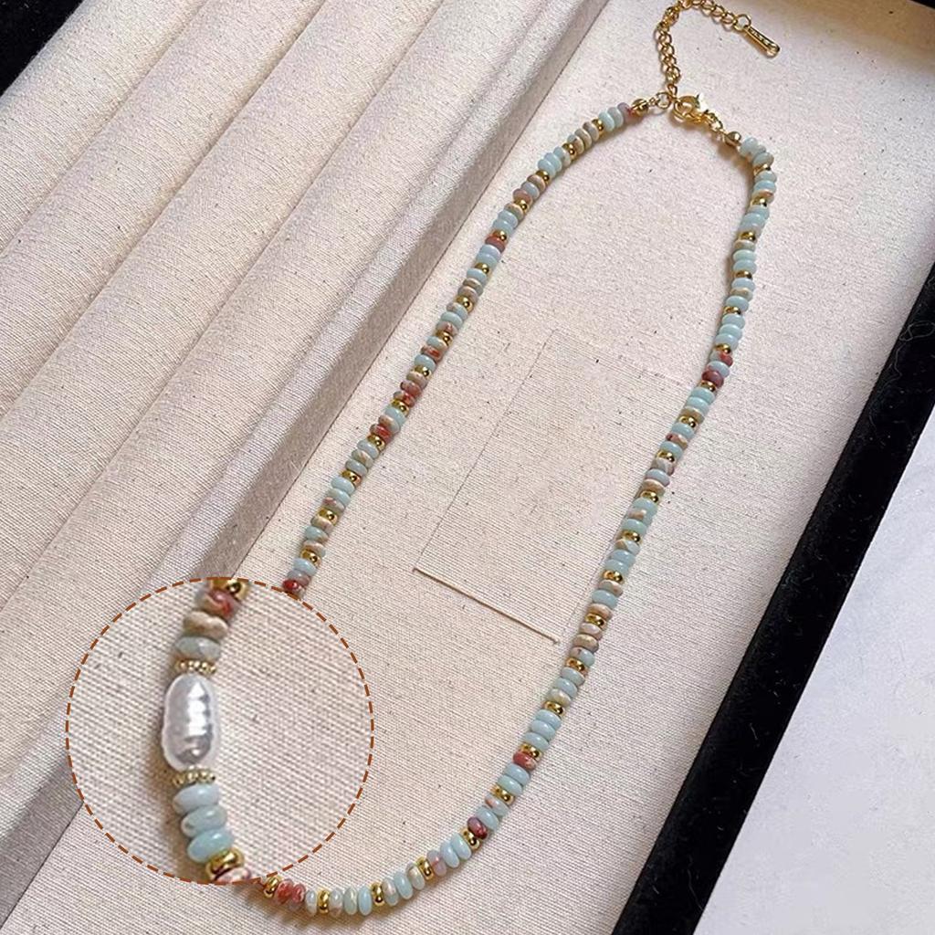 Colorful Artificial Crystal Bead Necklace Adjustable Length Beaded Neckchain Fashionable Beach Wear Jewelry for Women