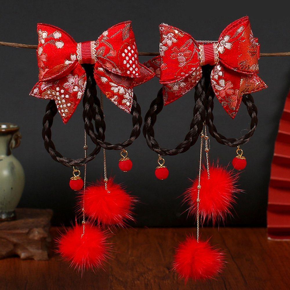 Flower Hanfu Headdress Baby Wig Hairpin New Year Headdress Child Hair Accessories Bow Hair Clip