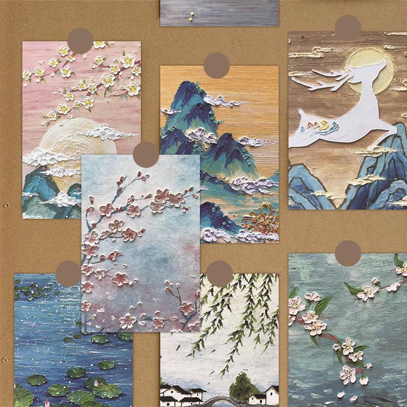 30 Sheets Oil Painting Style Card Postcards Message Cards Nordic Style Decorative Wall Stickers for Living Room
