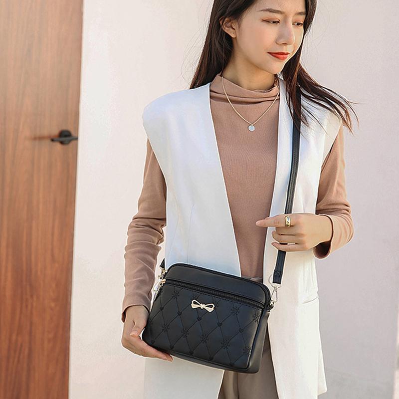 Heart Embroidery Crossbody Bag For Women Bow Shoulder Bag PU Leather Messenger Bag Casual Multifunction Handbag Armpit Pouch