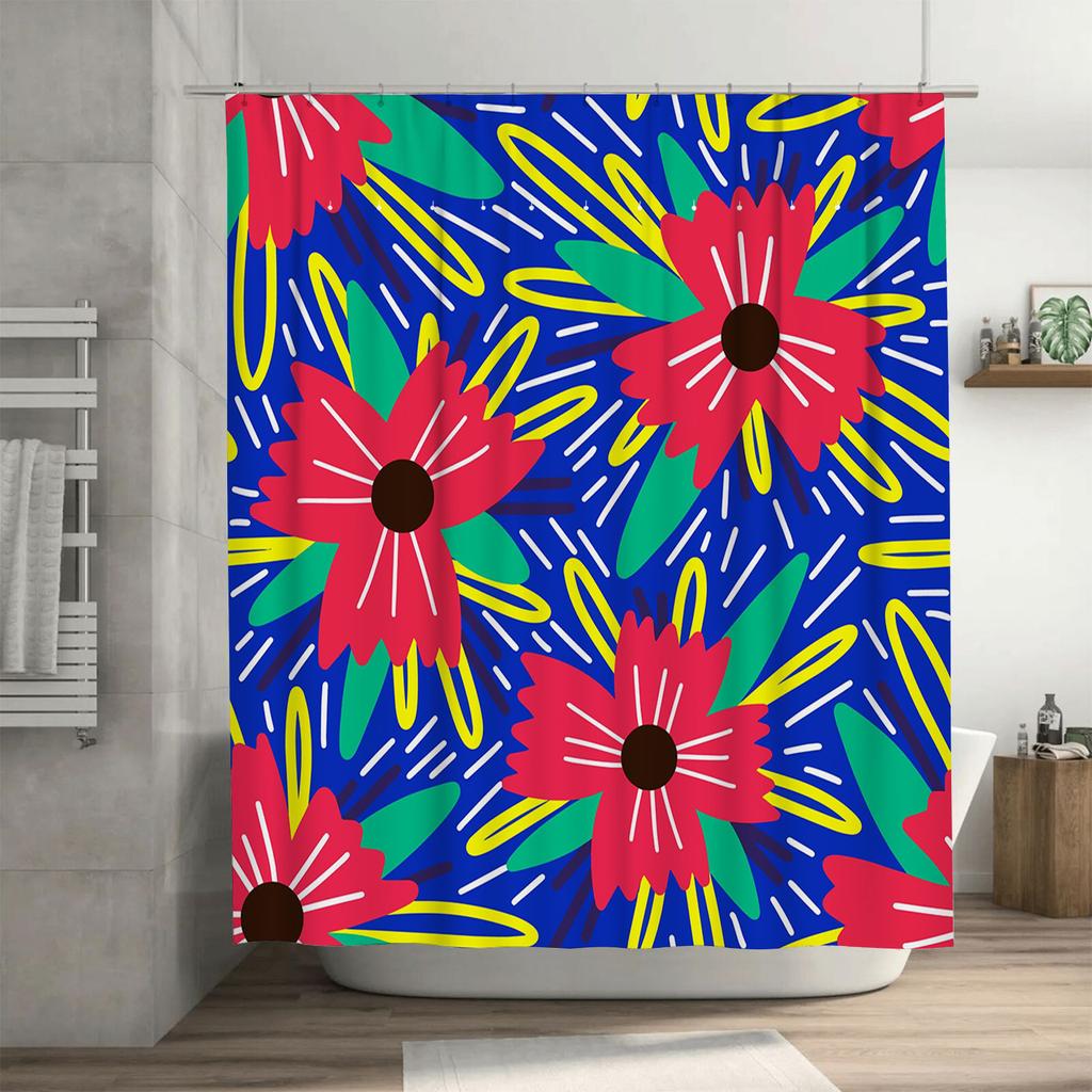 Colorful Shower Curtain Flower Blue Green Red Decorative Waterproof Polyester Bathroom Window Privacy Washable Modern